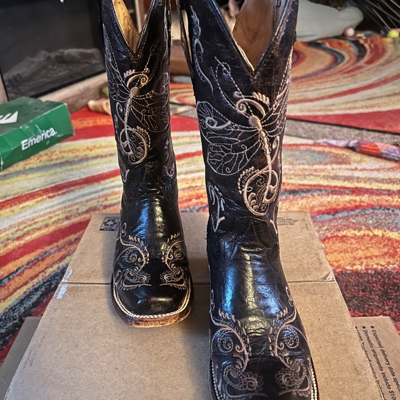 Circle G Leather Dragonfly Embroidered Western Cowgirl Square Toe Boots Size 6 - Picture 2 of 11